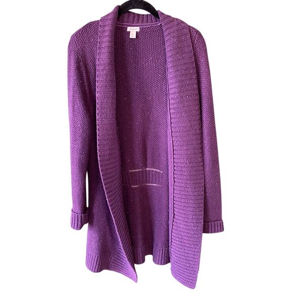LL Bean Sweater Womens Small Purple Heathered Vintage Knit Long Cardigan Casual - Picture 11 of 11